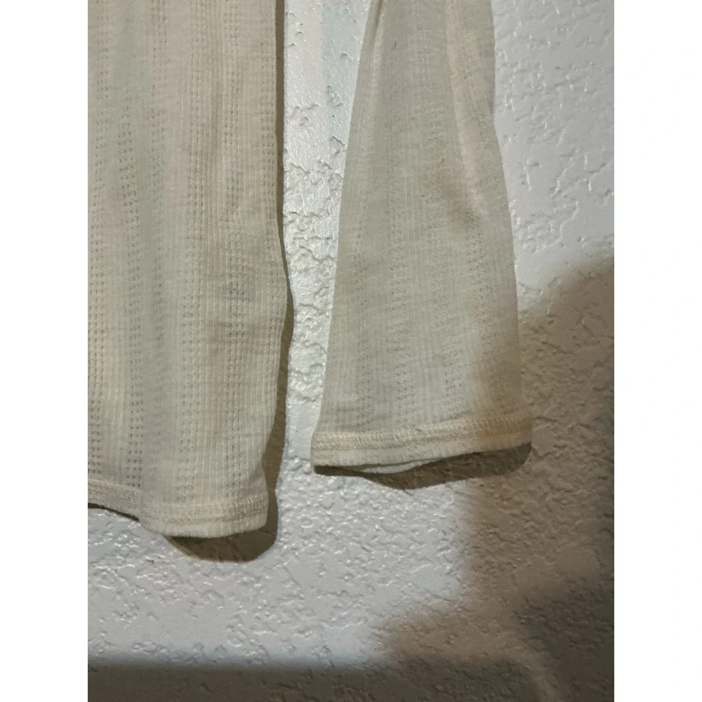 Henley Top Lace Ribbon Ivory Pointelle Ribbed Button Large Women's - Picture 5 of 8